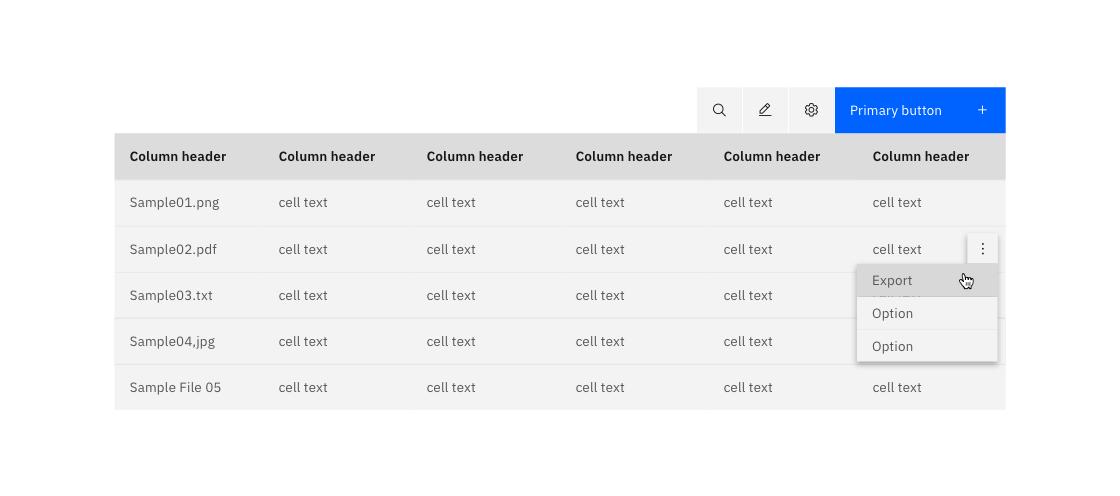 Example of an export button on a data table